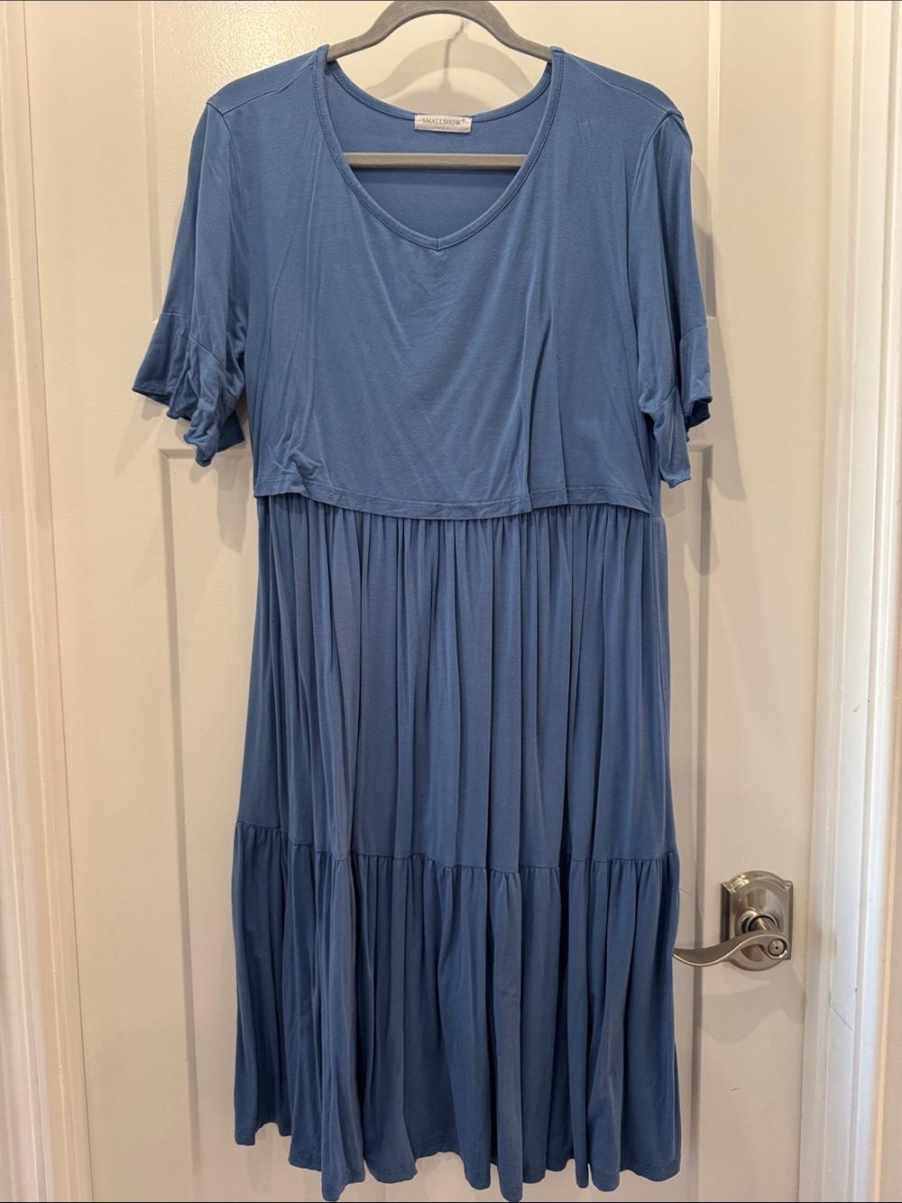 Smallshow Women’s Nursing/ Breastfeeding Blue Tiered Midi Dress Size Large